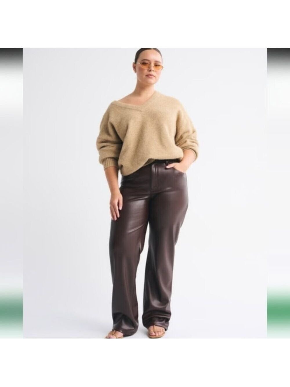 ABERCROMBIE & FITCH | Curve Love High Rise 90s Vegan Leather Pants brown Sz 35